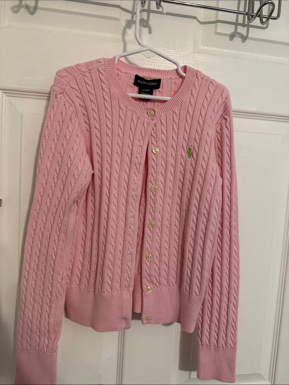 Ralph Lauren Girls M Pink Cable-Knit Button Cardigan Sweater